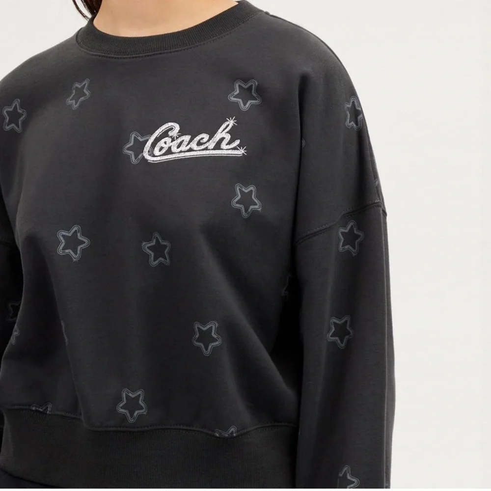 Coach‎ Women’s Star Cropped Crewneck Sweatshirt Embroidered Silver Size Large